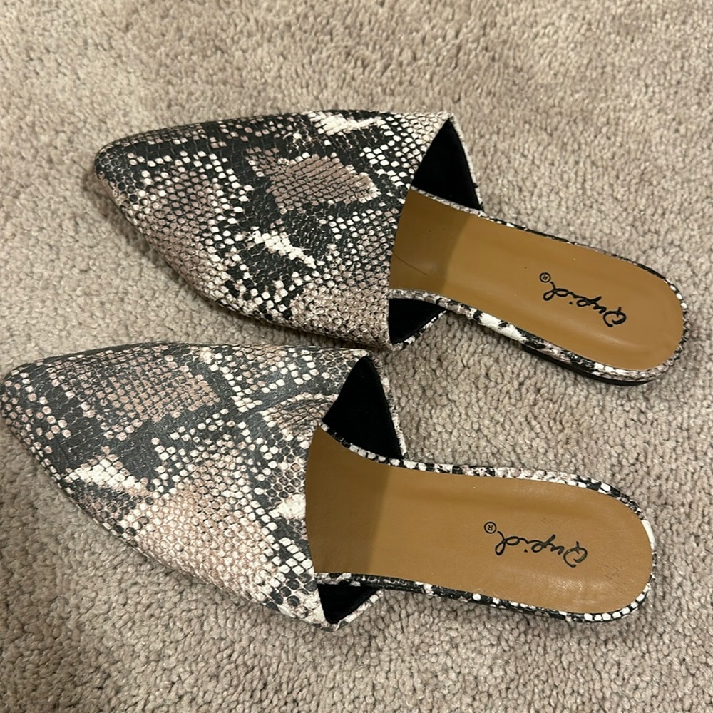 Qupid Snakeskin Mules